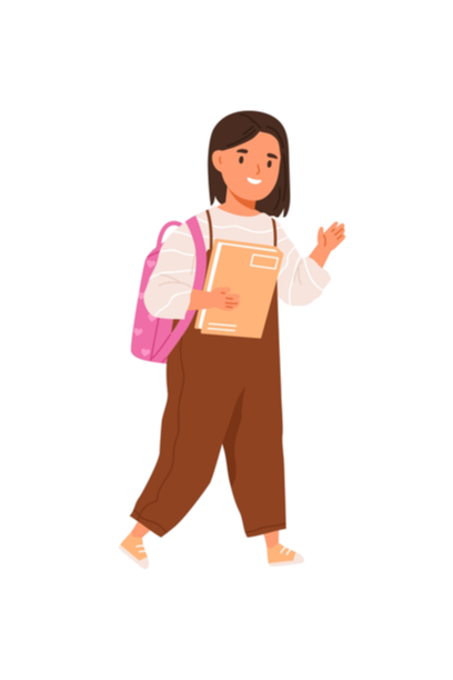 School girl walk with schoolbag and book